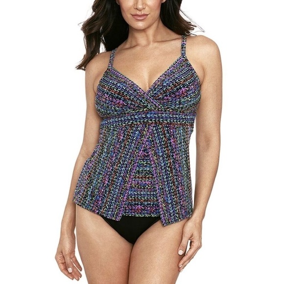 Miraclesuit Women's Stitch It Cleo TankiniV neck swimsuit swimwear Size 16 - Picture 1 of 9